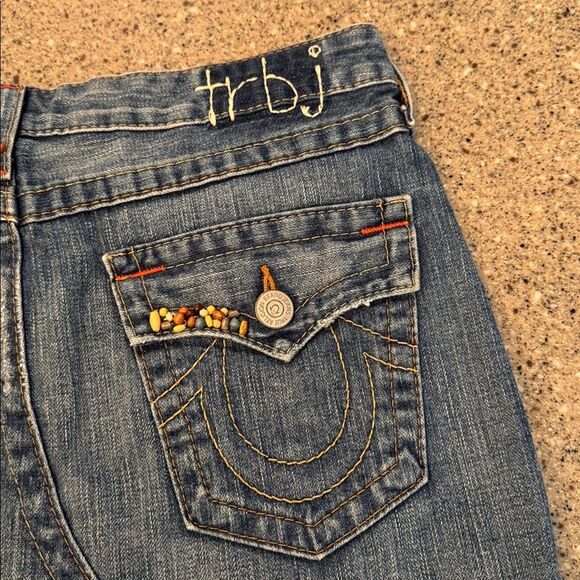 TRUE RELIGION Vintage Y2K Beaded Embroidered Denim Mini Skirt Made In USA - Picture 8 of 15